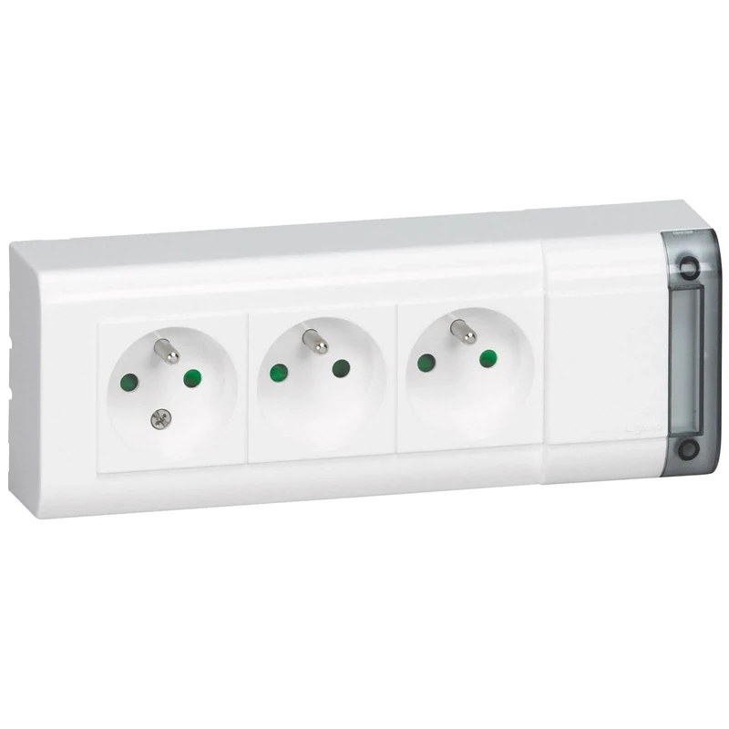 Fixable power strip 3 sockets 2P+T length 208 mm