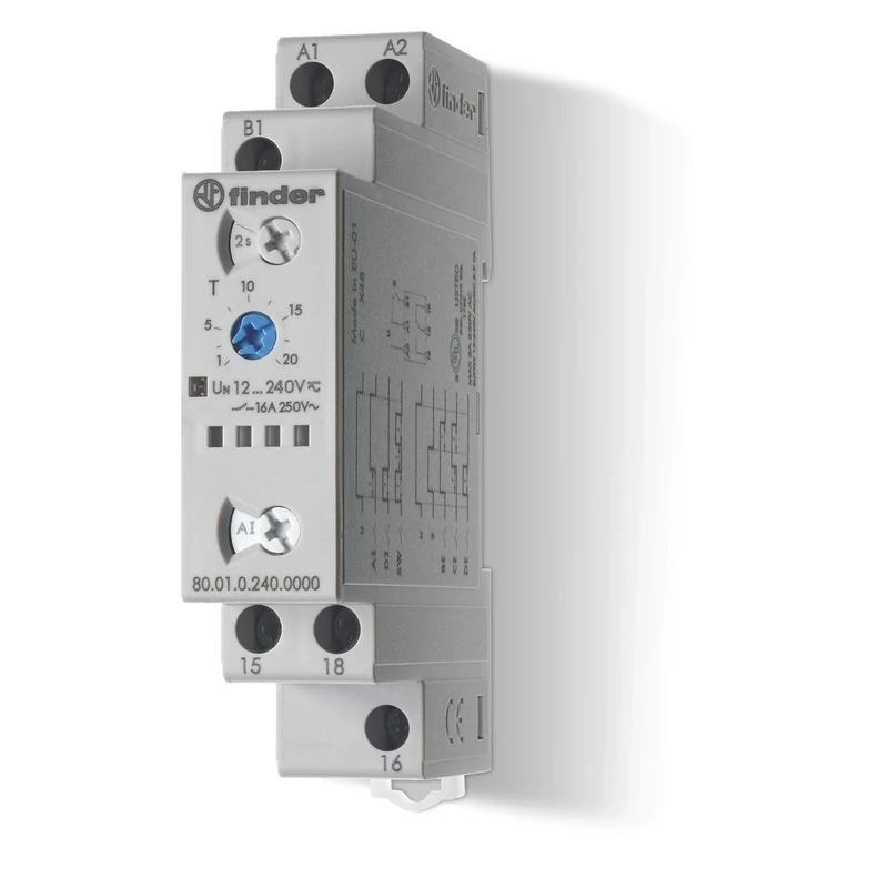 Finder 800102400000PAS Multifunction Multivoltage Modular Time Relay 1RT 16 A 12 to 240 Vac/dc with Set/Rest 0.1 Seconds to 24 Hours