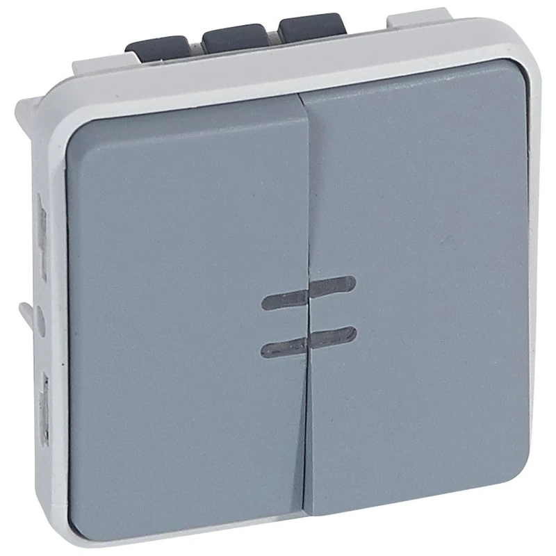 Legrand 069519 Illuminated Two-Way Switch + Diverter Push Switch NO+NF Luminous Waterproof Plexo Composable IP55, 10AX, 250V, Grey - Image 1