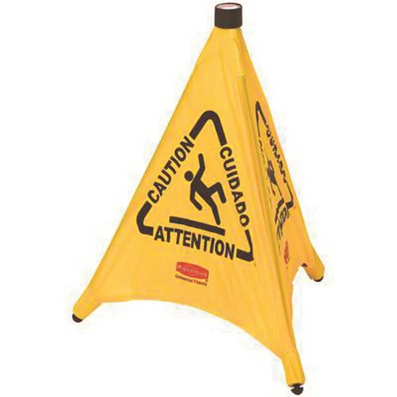 Rubbermaid Commercial Products FG9S0100YEL, 76 cm Pop Up Safety Cone with Multilingual Caution Imprint and Wet Floor Symbol - Yellow - Image 1