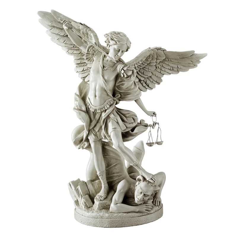 Design Toscano EU1850 St. Michael the Archangel Religious Statue, Gallery, 43 cm, Polyresin, Antique Stone,White