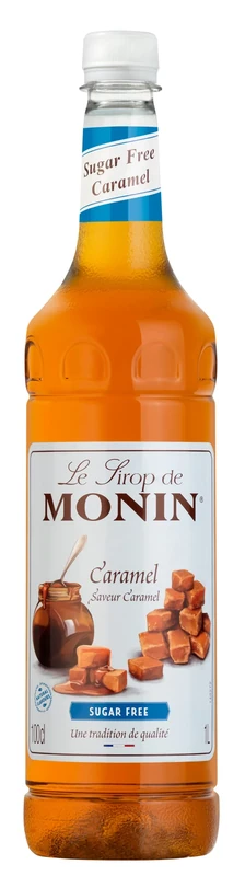 Monin Premium Caramel Sugar Free Syrup 1L For Coffee And Cocktails. Vegan-Friendly, Allergen-Free, 100 Percent Natural Flavours And Colourings. Sugar-Free Coffee Syrup