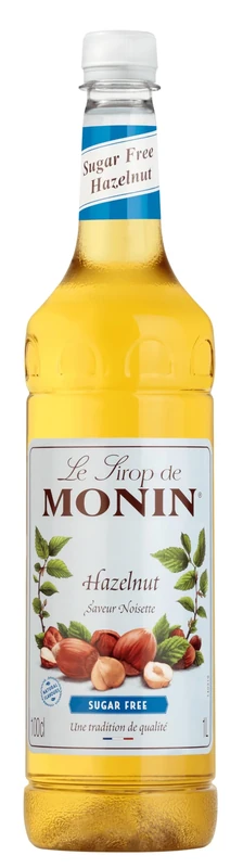 MONIN Premium Hazelnut Sugar Free Syrup 1L for Coffee and Cocktails. Vegan-Friendly, 100% Natural Flavours and Colourings. Sugar-Free Hazelnut Coffee Syrup
