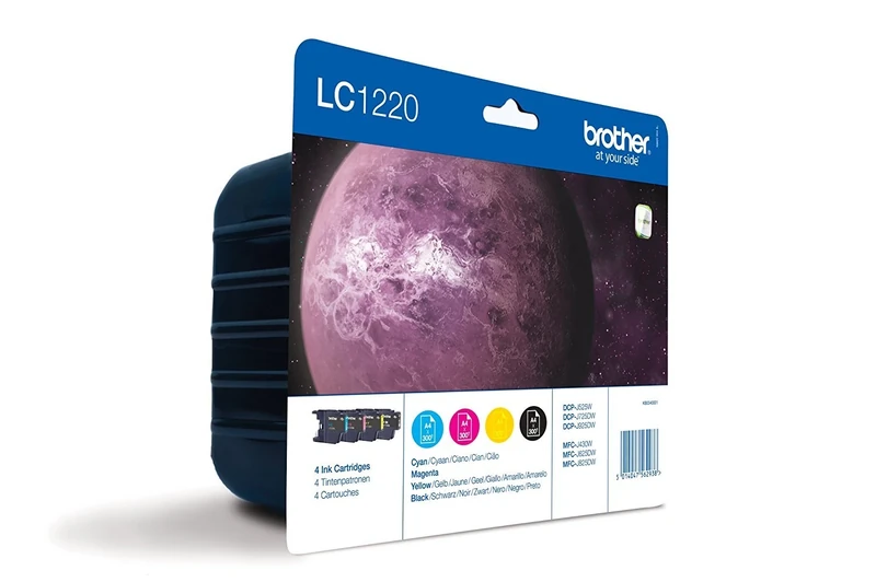 Brother LC-1220BK/LC-1220C/LC-1220M/LC-1220Y Inkjet Cartridge, Black/Cyan/Magenta/Yellow, Multi-Pack, Standard Yield, Includes 4 x Inkjet Cartridges, Brother Genuine Supplies