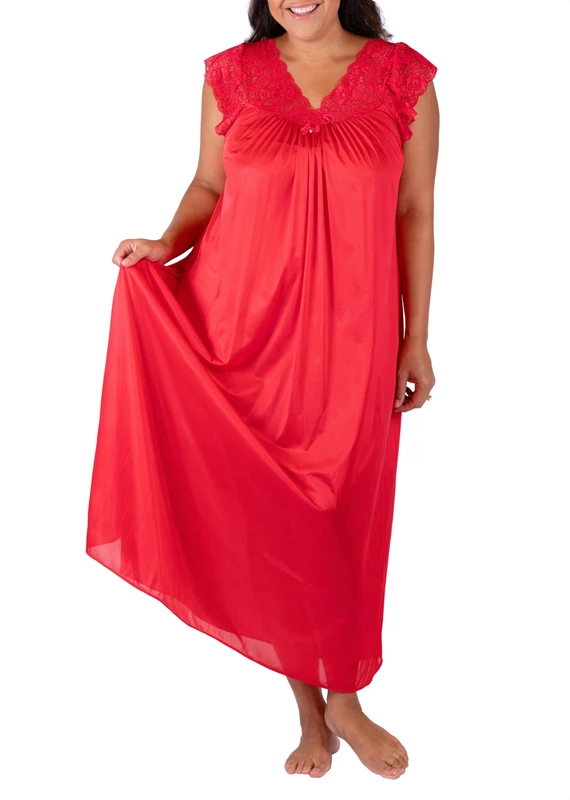 Shadowline Women's 32737 Nightgown, Red, 2X