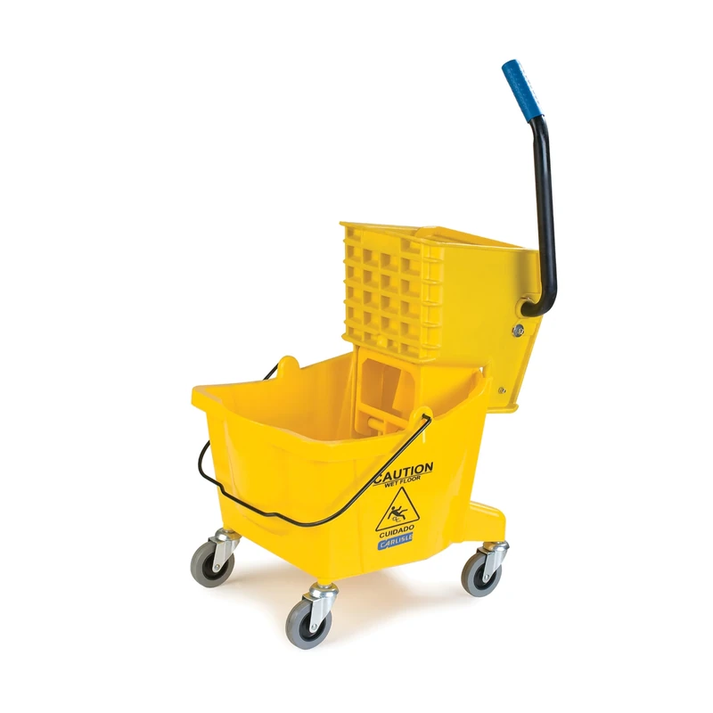 CFS Plastic Commercial Mop Bucket with Side-Press Wringer, 26 Quarts, Yellow