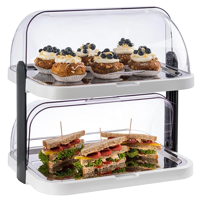 8 pcs. showcase two steps ca. 44 x 32 cm, height 44 cm st/st tray ca. 39 x 28 cm