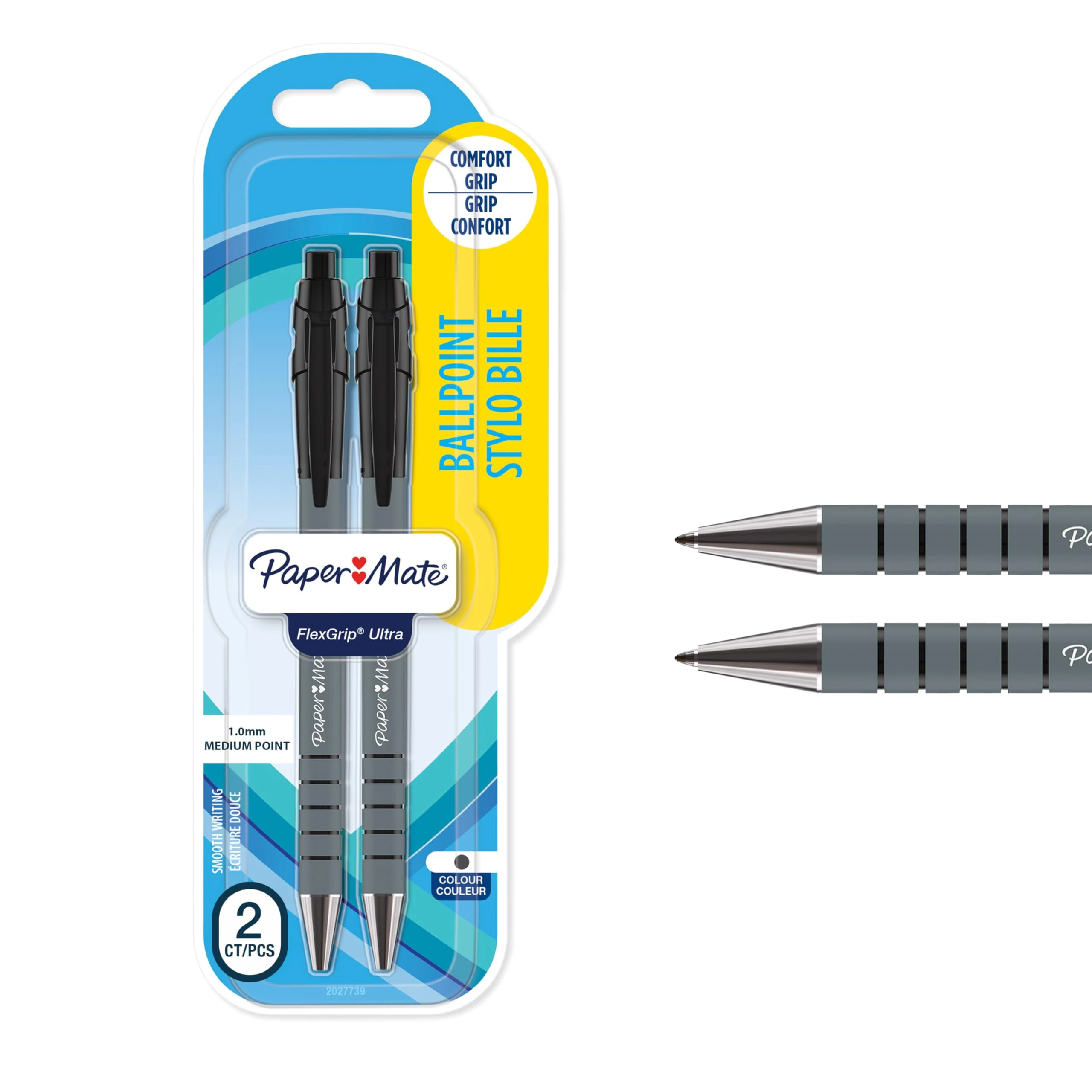 Paper Mate FlexGrip Ultra Retractable Ballpoint Pens | Medium Point (1.0mm) | Black | 2 Count