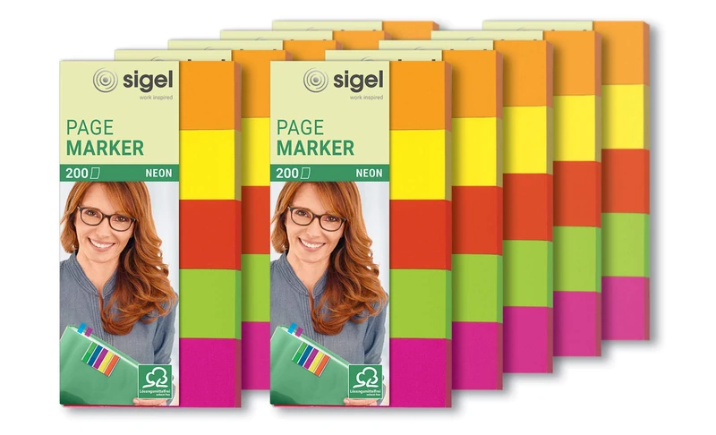SIGEL HN655 Index Page Markers, Orange/Yellow/Red/Green/Pink 200 strips (pack of 10)