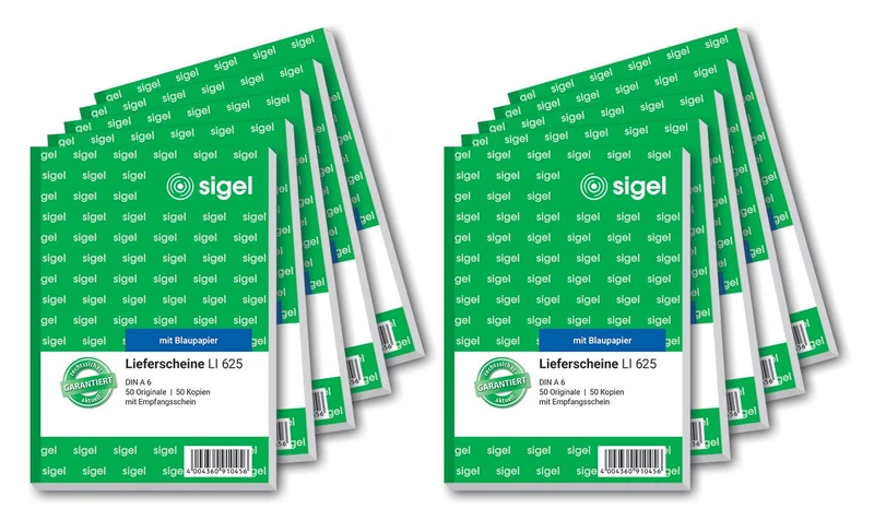 Sigel LI625 Delivery Notes with reciepts Pack of 2 x 50 Sheets, 1 x A6 with Blue Carbon Paper, 2 x 50 Sheets (Pack of 10) Pack of 10