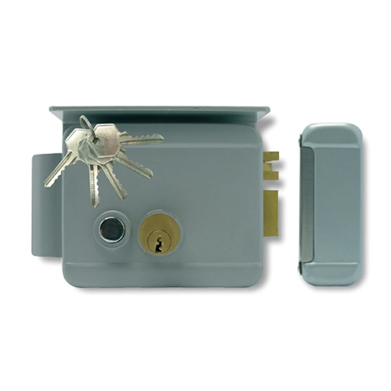 Extel - Electric lock - WE 5001/2 BIS, for left or right opening, protected by a visor. made of thick steel, lacquered. with call memory - 150011, Grey