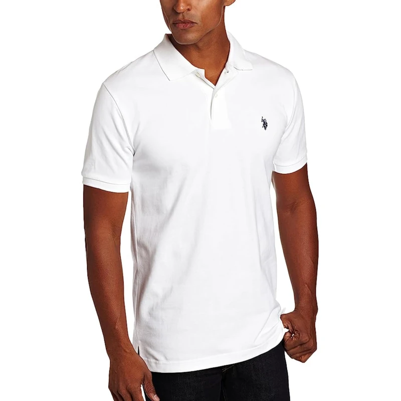 U.S. Polo Assn. Mens-Classic Polo Shirt Button-Down Short Sleeve Polo Shirt - White - XXL