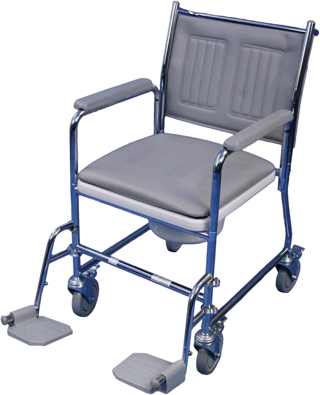 Aidapt Wheeled Mobile Commode Over Toilet Chair with Padded Back, Removable Arm Supports and Detachable Padded Over Seat, Locking Castors, 7 5 Litter Removable Bucket and Swing Out Foot Rests - Image 1