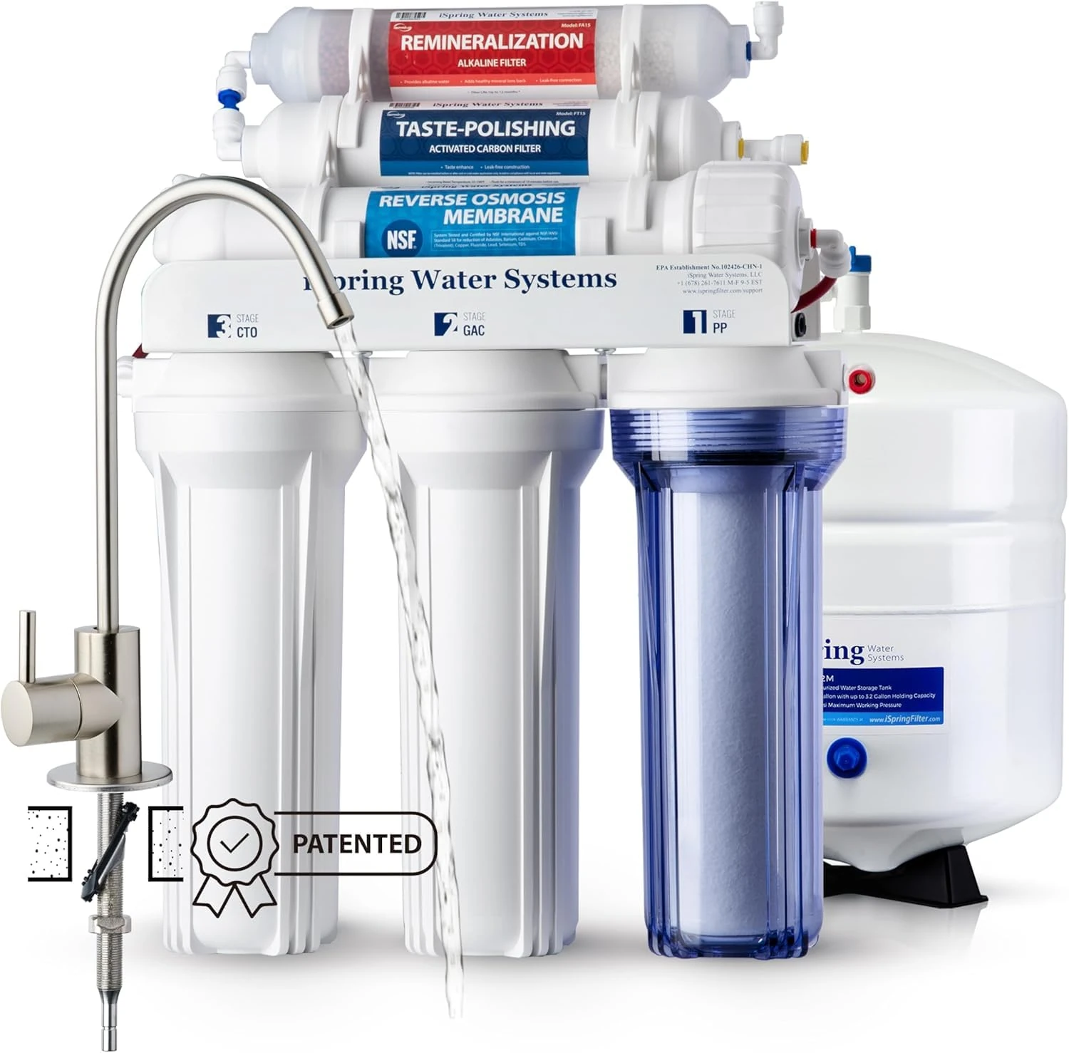 iSpring RCC7AK 6 Stage Reverse Osmosis Water System Under Sink with Alkaline Remineralization, NSF Certified, 75 GPD, TDS Reduction