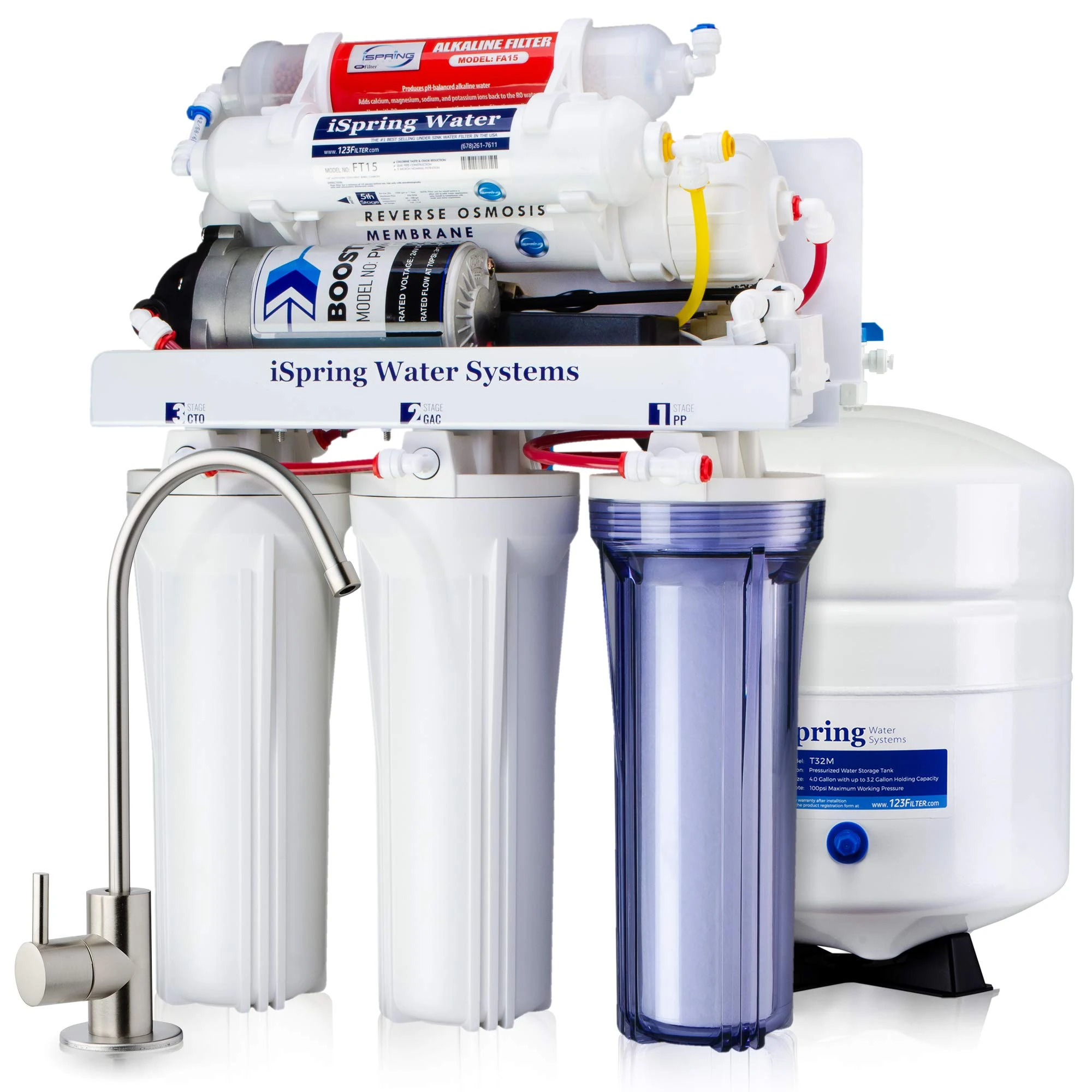 iSpring RCC7P-AK 6-Stage Reverse Osmosis Water System Under Sink with Alkaline Filter and Pump, pH+, 75 GPD, TDS Reduction, RO Drinking Water Filtration System
