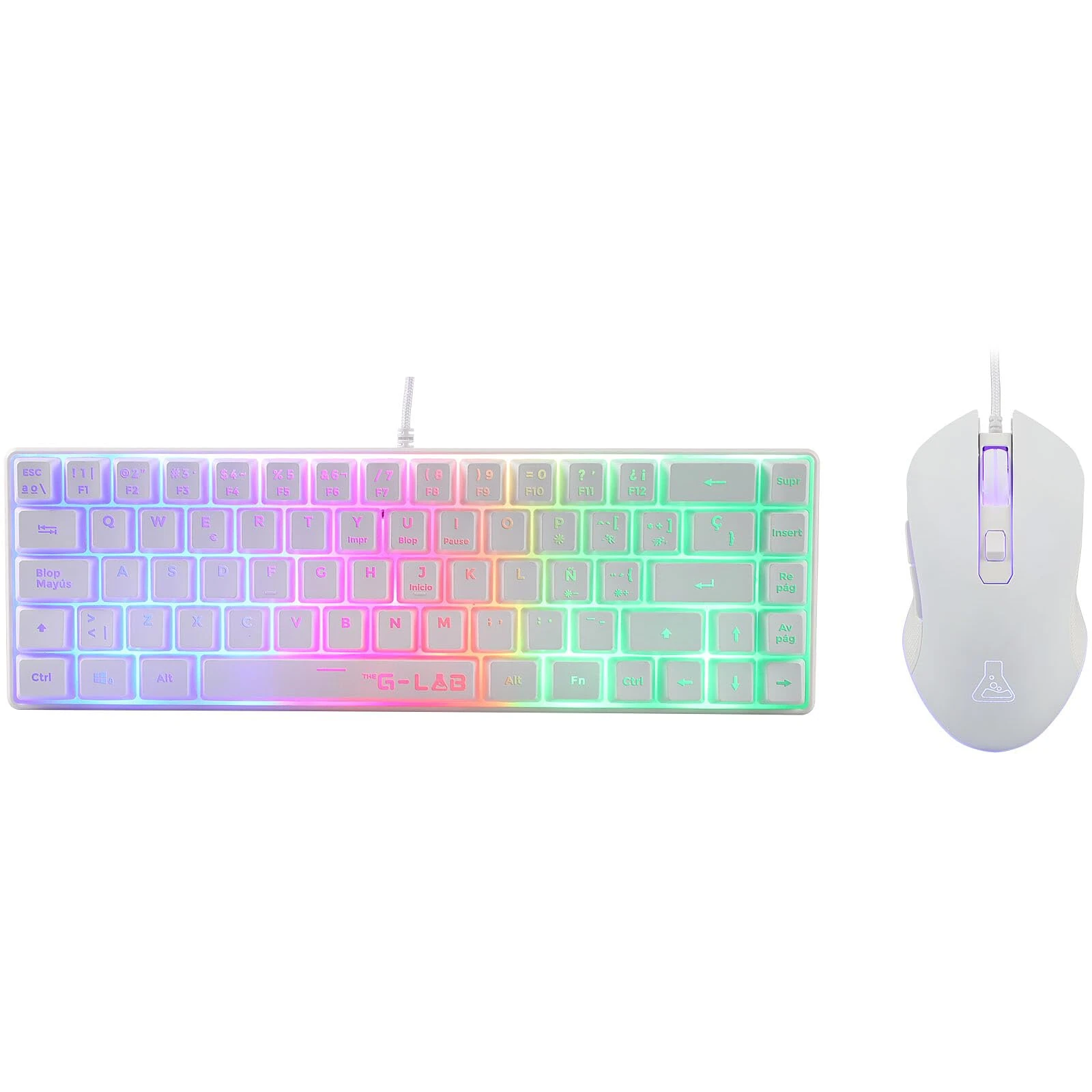 The G-Lab - Hydrogen Combo - Gaming Mouse Keyboard Pack, 60% Wired Gamer Keyboard, RGB Backlight, Azerty, Compact Format + RGB Gaming Mouse, 6 Buttons, 6200 DPI - PC/PS4/PS5 – White