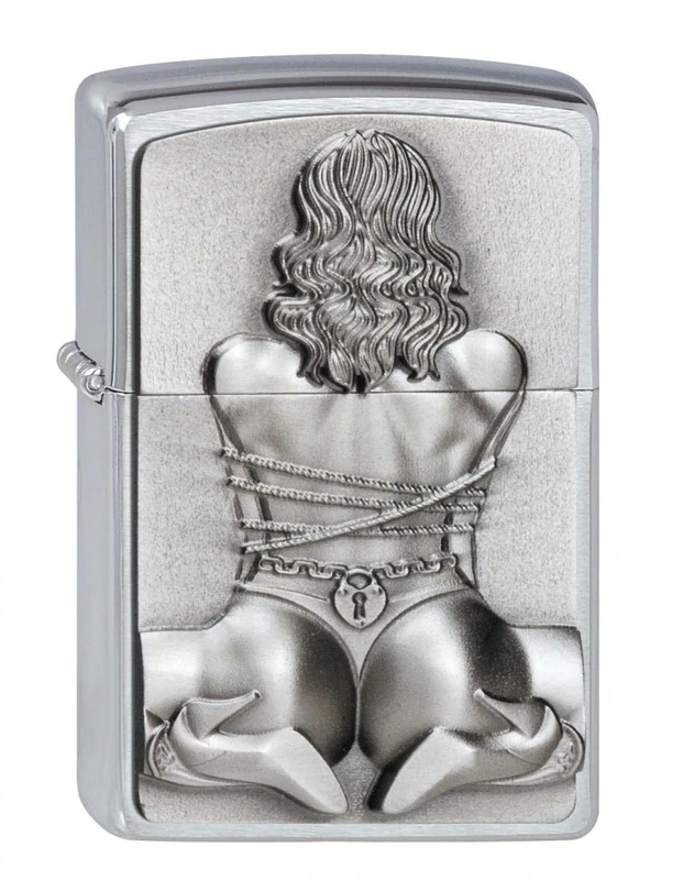Zippo - Windproof Lighter, Bondage Girl, Brushed Chrome, Emblem, Refillable, Reusable, Windproof Design, Gift Box, Made in the USA