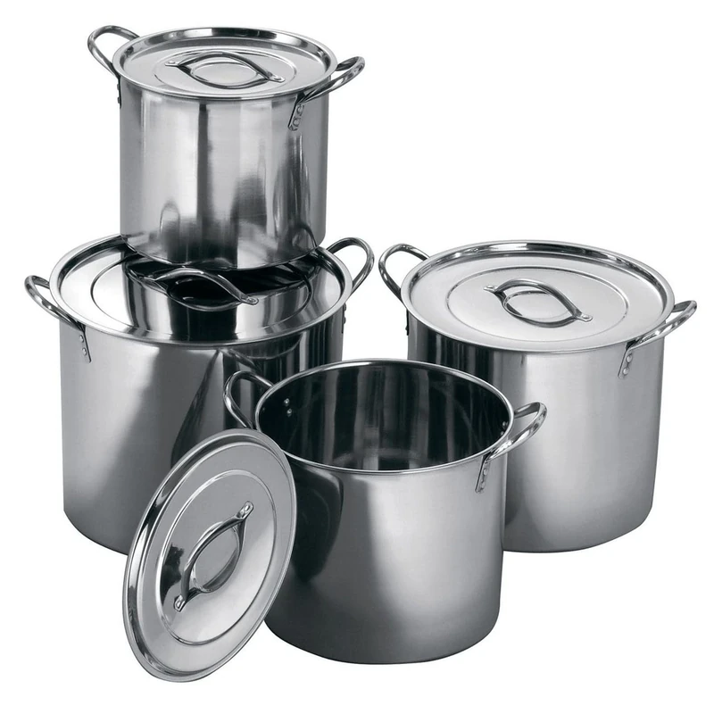 Premier Housewares Cooking Pots Set of 4 Stock Pot Stainless Steel Cookware Set Mirror Polished Slow Cookers With Handles / Pots And Pans With Lids 22 x 20 x 35, Silver