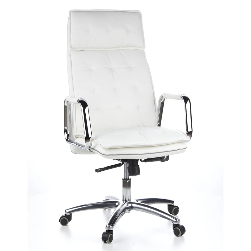 hjh OFFICE, 600922, Executive Chair / office chair VILLA 20 Leather White Integrated Headrest , chrome armrests