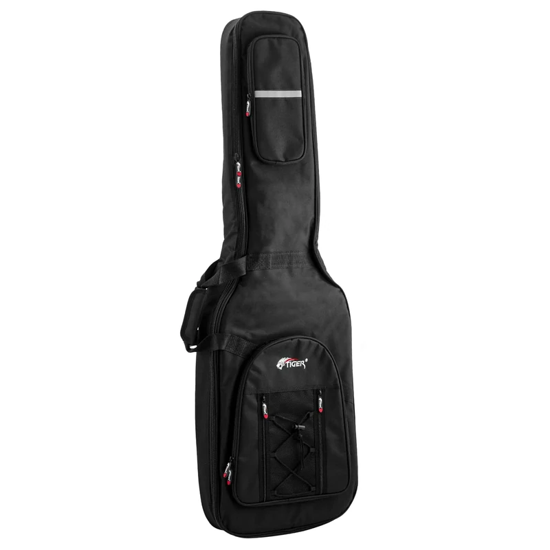 Tiger GGB42-BS Padded Gig Bag for Bass Guitar - Deluxe Case with Handle and Straps - 18mm of EPE Protective Padding - Black