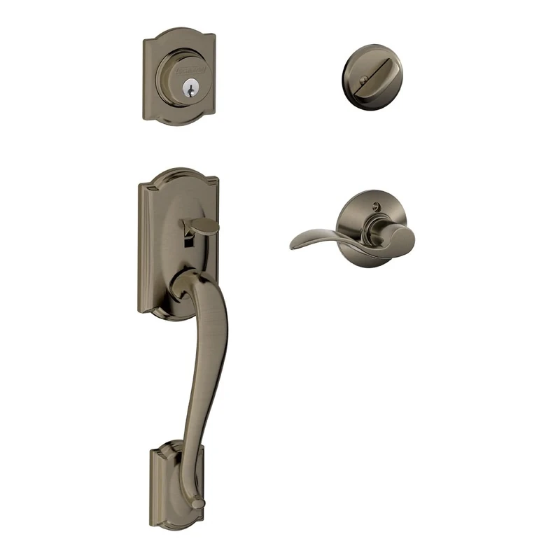SCHLAGE Camelot Single Cylinder Handleset and Right Hand Accent Lever, Antique Pewter (F60 CAM 620 Acc RH) Lock Company