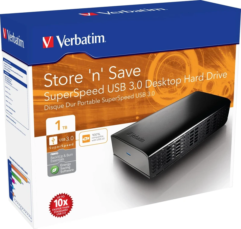 Verbatim 47670 1TB Store n Save USB 3.0 3.5 Inch External Hard Drive - Black