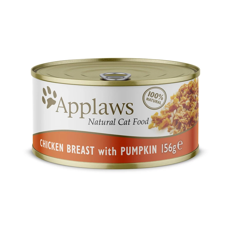 Applaws 100% Natural Wet Cat Food, Chicken Breast with Pumpkin in Broth - Pack of 24 x 156g Cans