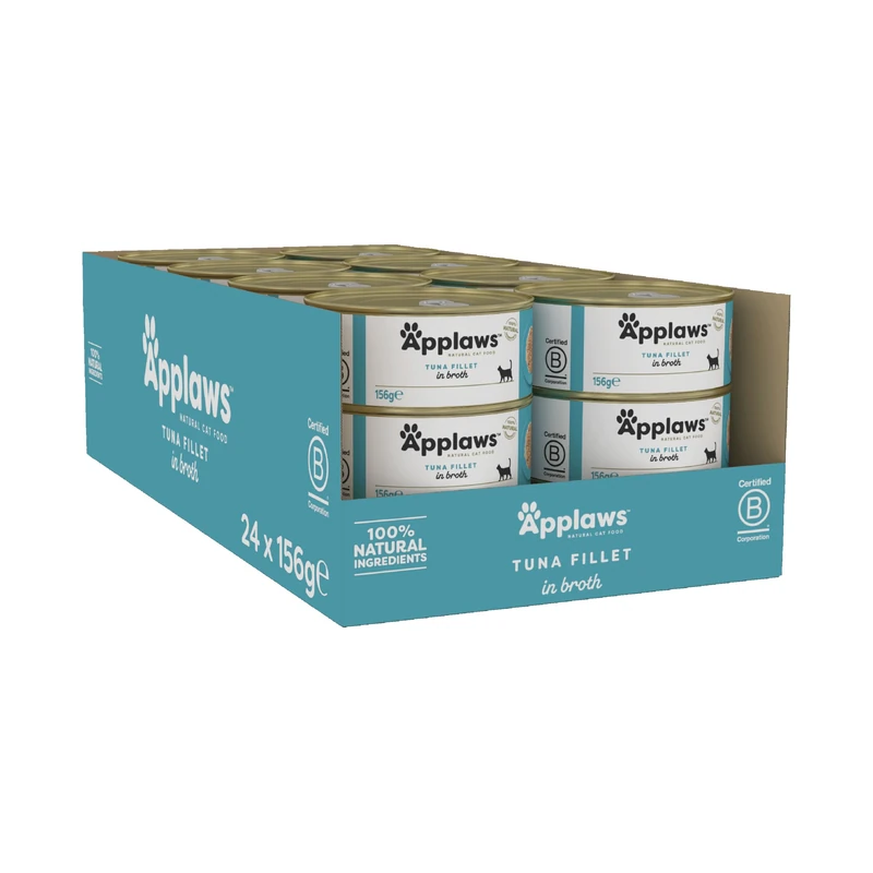 Applaws 100% Natural Tuna Fillet Wet Cat Food for Adult Cats (Pack of 24 x 156g Tins)