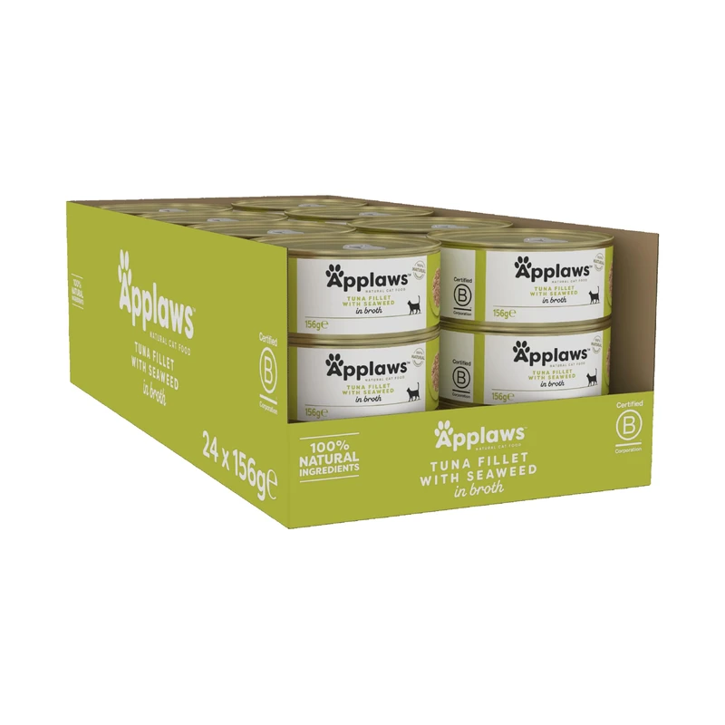 Applaws 100% Natural Wet Cat Food, Tuna Fillet with Seaweed 24 x 156g Tins