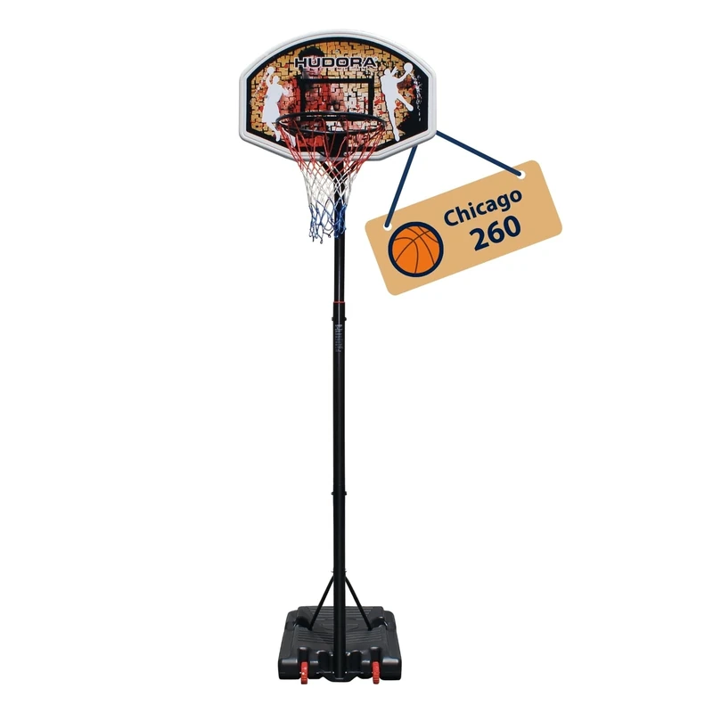 HUDORA Basketball Stand Chicago - Basketball stand adjustable in height from 206-260cm - Portable outdoor basketball hoop for children/teenagers & adults - Basketball hoop with stand & wheels