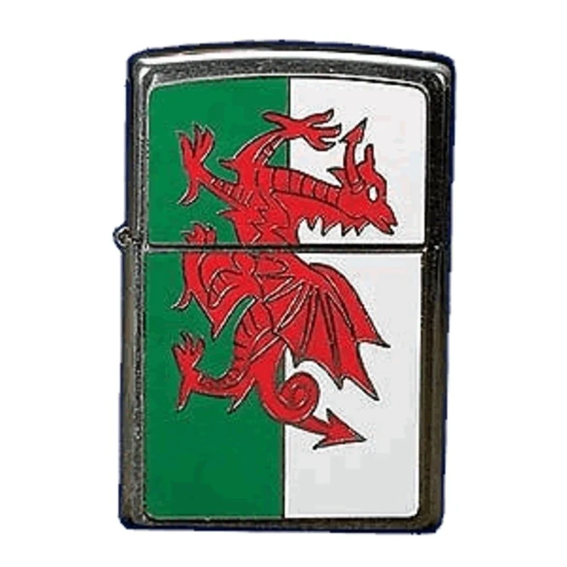 Zippo Windproof Lighter - Wales Flag - Brushed Chrome, Emblem - Refillable for Lifetime Use - Adjustable Flame - Gift Box - Metal Construction - Made in USA