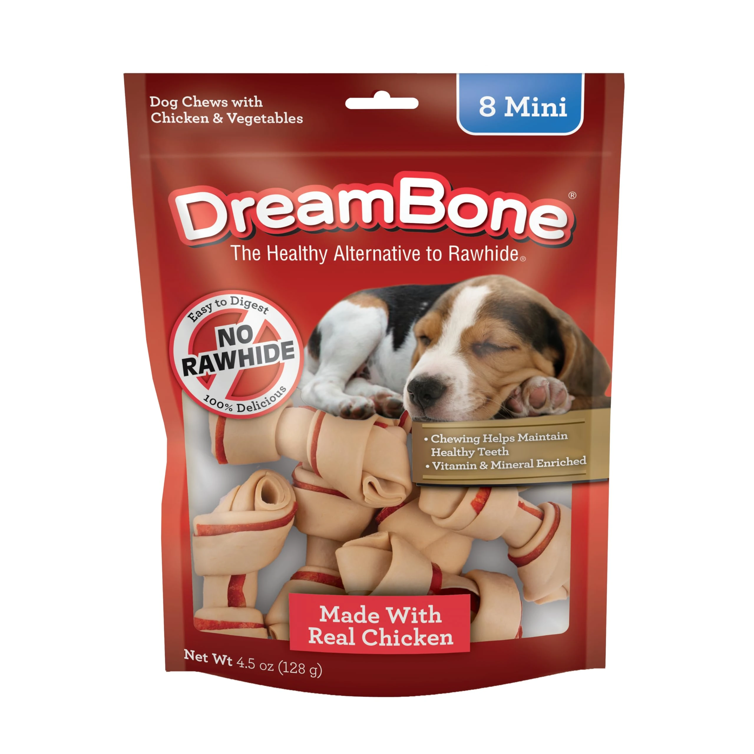 DreamBone Mini Chews, Made with Real Chicken and Vegetables, Rawhide Free Dog Chews, 8 Count
