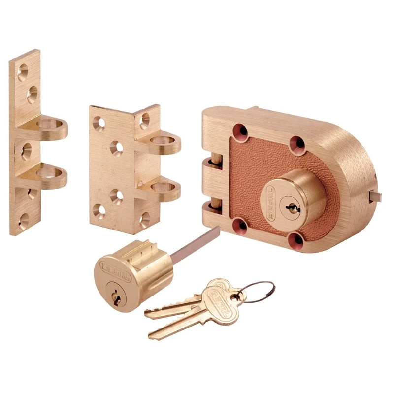 Prime-Line Products SE 19361 Bronze Deadlock Locks with Double Cylinder and FlatAngle Strike - Image 1