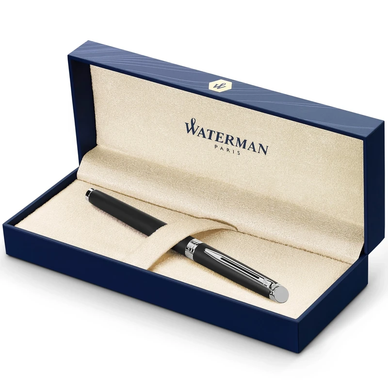 Waterman Hémisphère Fountain Pen | Matte Black with Chrome Trim | Fine Nib | Blue Ink | Gift Box