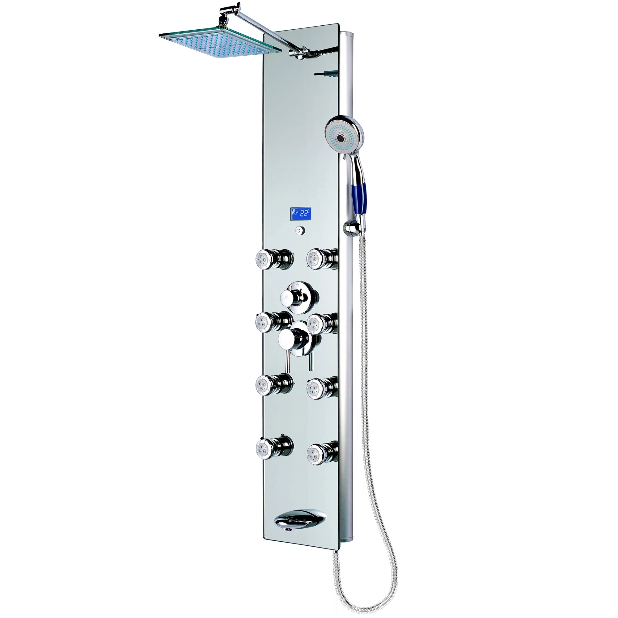 Blue Ocean 52? Aluminum SPA392M Shower Panel Tower with Rainfall Shower Head, 8 Multi-Functional Nozzles