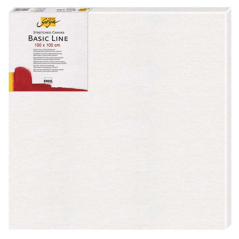 Kreul Solo Goya Basic Line 610010 Stretched Canvas Stretcher Frame Approx. 100 x 100 cm with Cotton Canvas 4 Primed Ideal for Oil, Acrylic and Gouache Paints