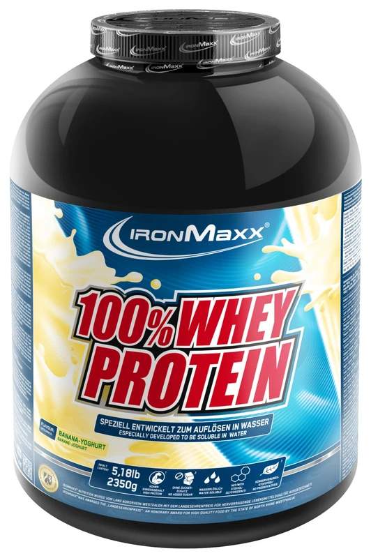 IronMaxx 100% Whey Protein Powder 2350g - Banana Yoghurt | High Protein Shake with BCAAs & EAAs | Low Carb & Low Sugar Whey | Ideal for Muscle Gain, Diet & Fitness Design May Vary