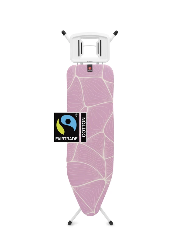Brabantia Size B Ironing Board (124 x 38cm) 7 Height Options, Solid Steam Unit Rest Holder (Lilac Waves) Non-Slip Feet, 100% Fairtrade Cotton, Ironing Board with Cover, Anti-Collapse Child Locks