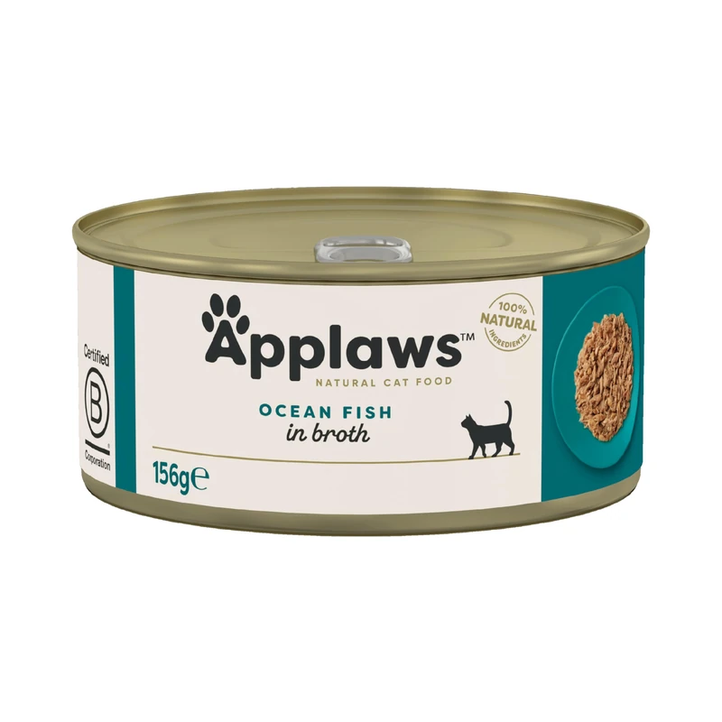 Applaws 100% Natural Wet Cat Food, Ocean Fish In Broth, 156 g Tin (Pack of 24)