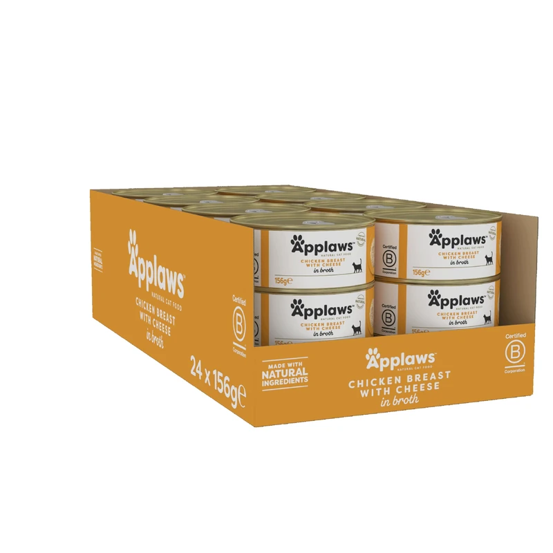 Applaws 100% Natural Wet Cat Food, Chicken with Cheese 156 g Tin (Pack of 24)