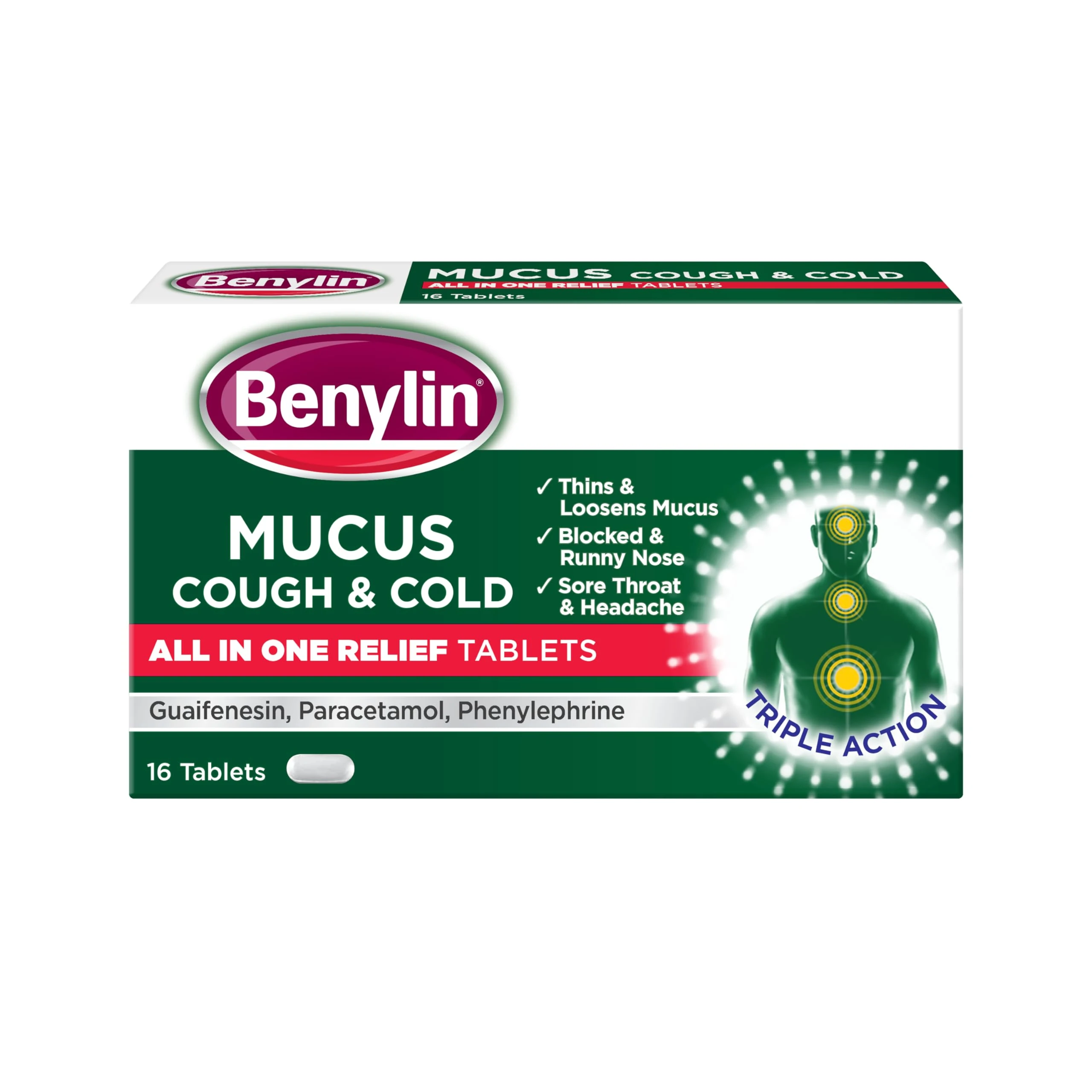 Benylin Mucus Cough & Cold All in One Tablets, 16 each