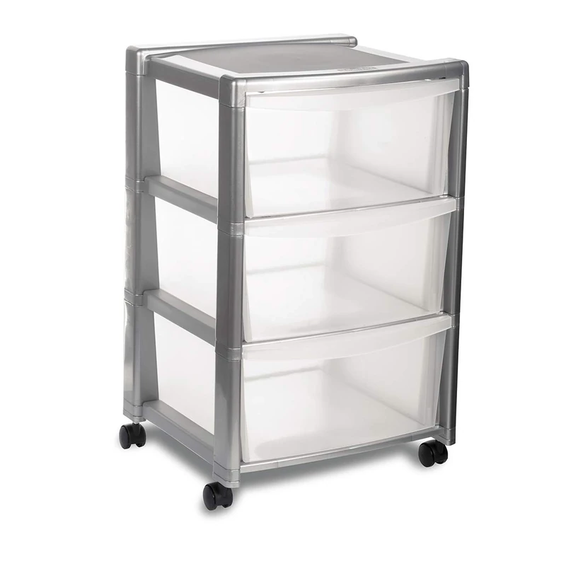 Stefanplast "Libera 3 Drawers High Storage Unit, Silver, 40 x 40 x 63 cm