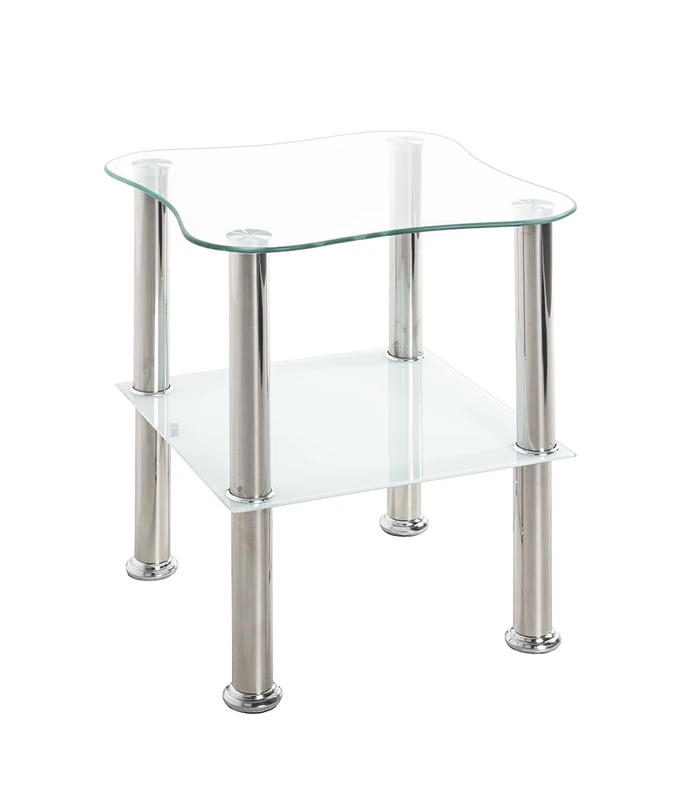 HAKU End Table Stainless Steel, White, Stainless Steel, Tempered Glass, Tempered Glass - Dim.: W 40 cm X H 47 cm X D 40 cm, Style: Modern