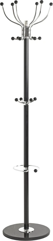 HAKU Coat rack, chrome, black, marble, metal coat rack – Dimensions: H 176 x Ø 38 cm, Style: Modern