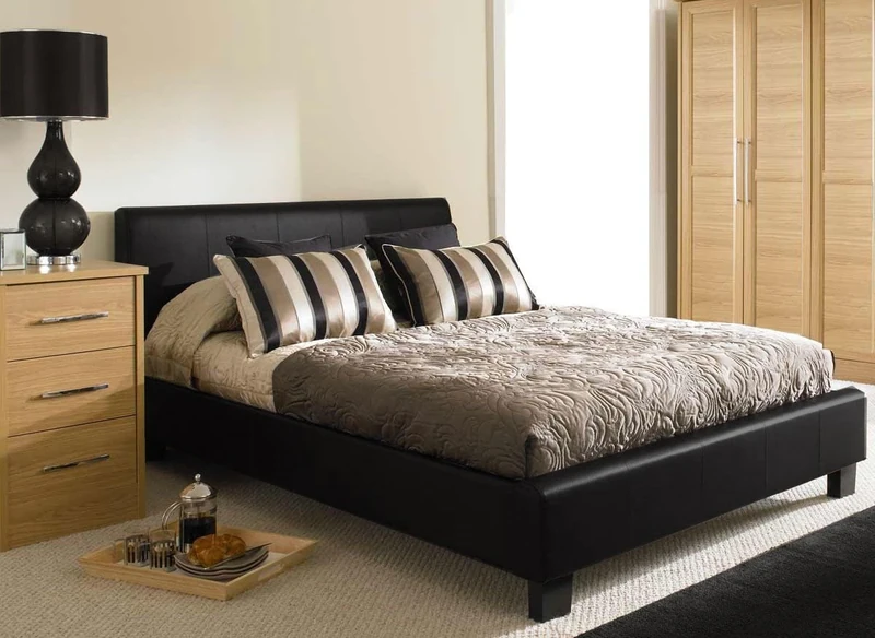 MODERNIQUE® 4ft6 Double Black Designer Modern Faux Leather Bed Frame