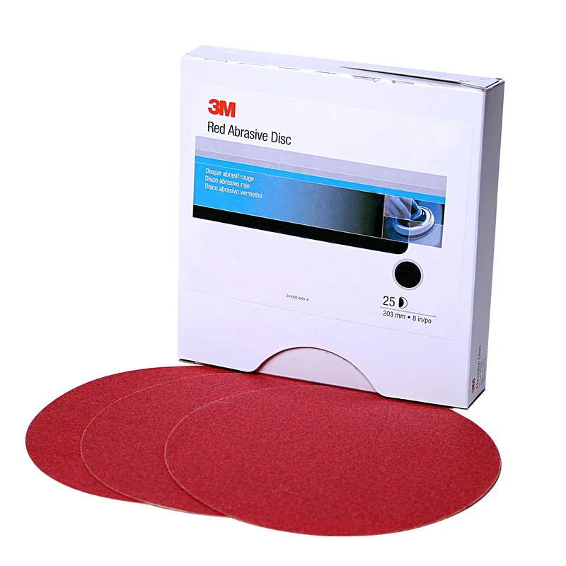 3M Hookit Red Abrasive Disc, 01678, 8 in, 40+ Grit No Hole, Pack of 25 for Auto Sanding, Primer Sanding, E-Coat Sanding