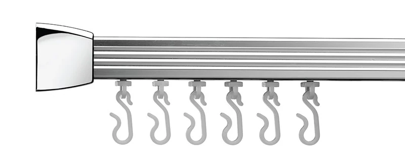 Croydex AD200541 Slenderline Modular Shower Rail Kit includes L-Shaped/ U-Shaped/ Straight Ceiling Support/ Hooks and Gliders, Chrome