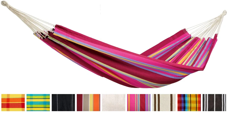 Laminvale Ltd AMAZONAS Brazilian hammock XL Barbados Grenadine 230 x 150cm for 2 to 3 people up to 200kg colorful stripes total length 340 cm