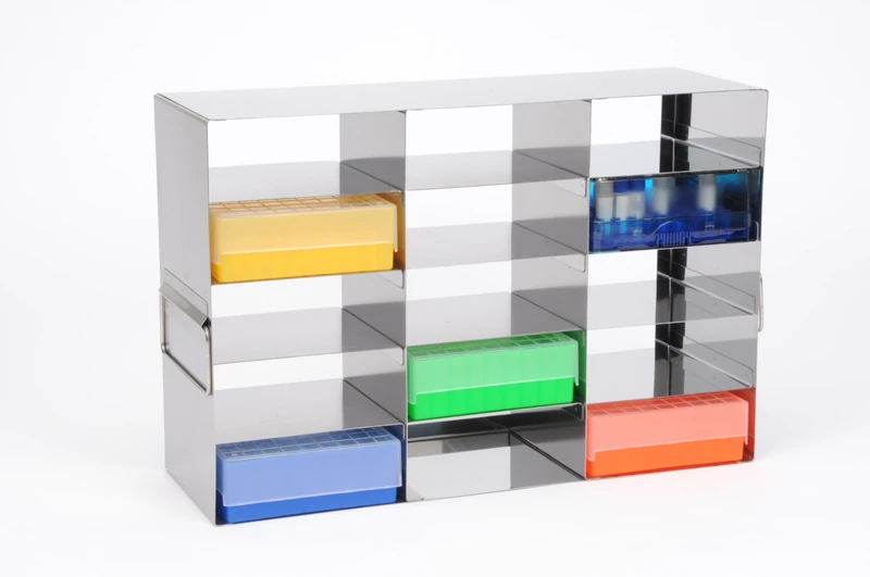 Heathrow Scientific HD2862HE Stainless Steel Horizontal Freezer Rack 5 x 3 Compartment for 53mm Tall Boxes