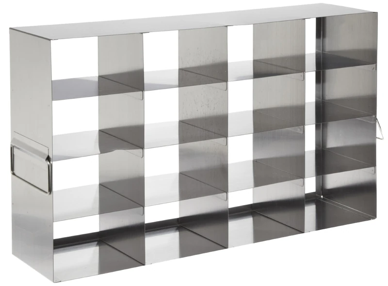 Heathrow Scientific HD2862KB Stainless Steel Horizontal Freezer Rack 4 x 4 Compartments for 75mm High Boxes